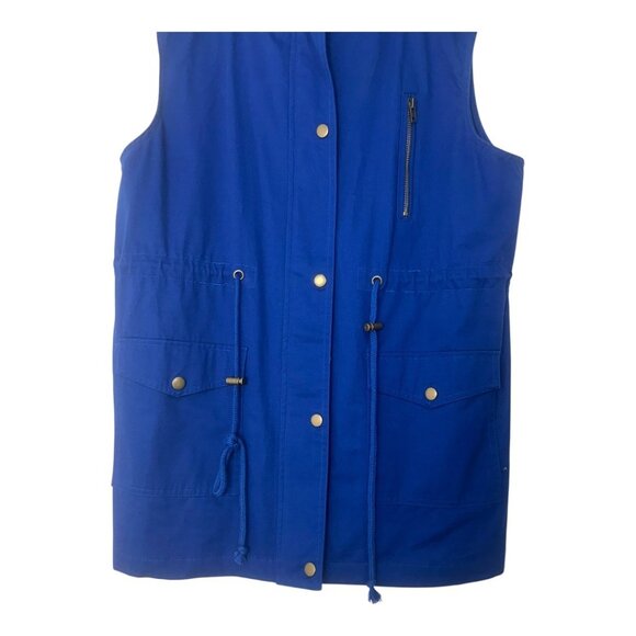 Zenana Outfitters Womens Royal Blue Hooded Utility Vest SZ L Drawstrings/Pockets - Picture 10 of 13